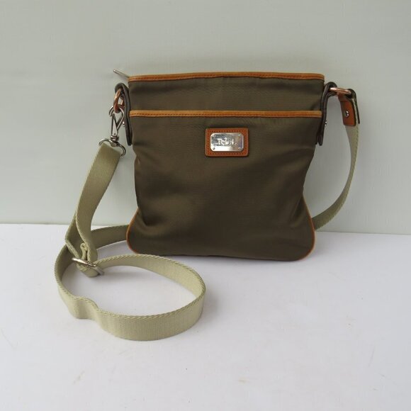 Lauren Ralph Lauren Vintage Surplus Olive Green Tan Leather Trim Crossbody Bag - Picture 16 of 16